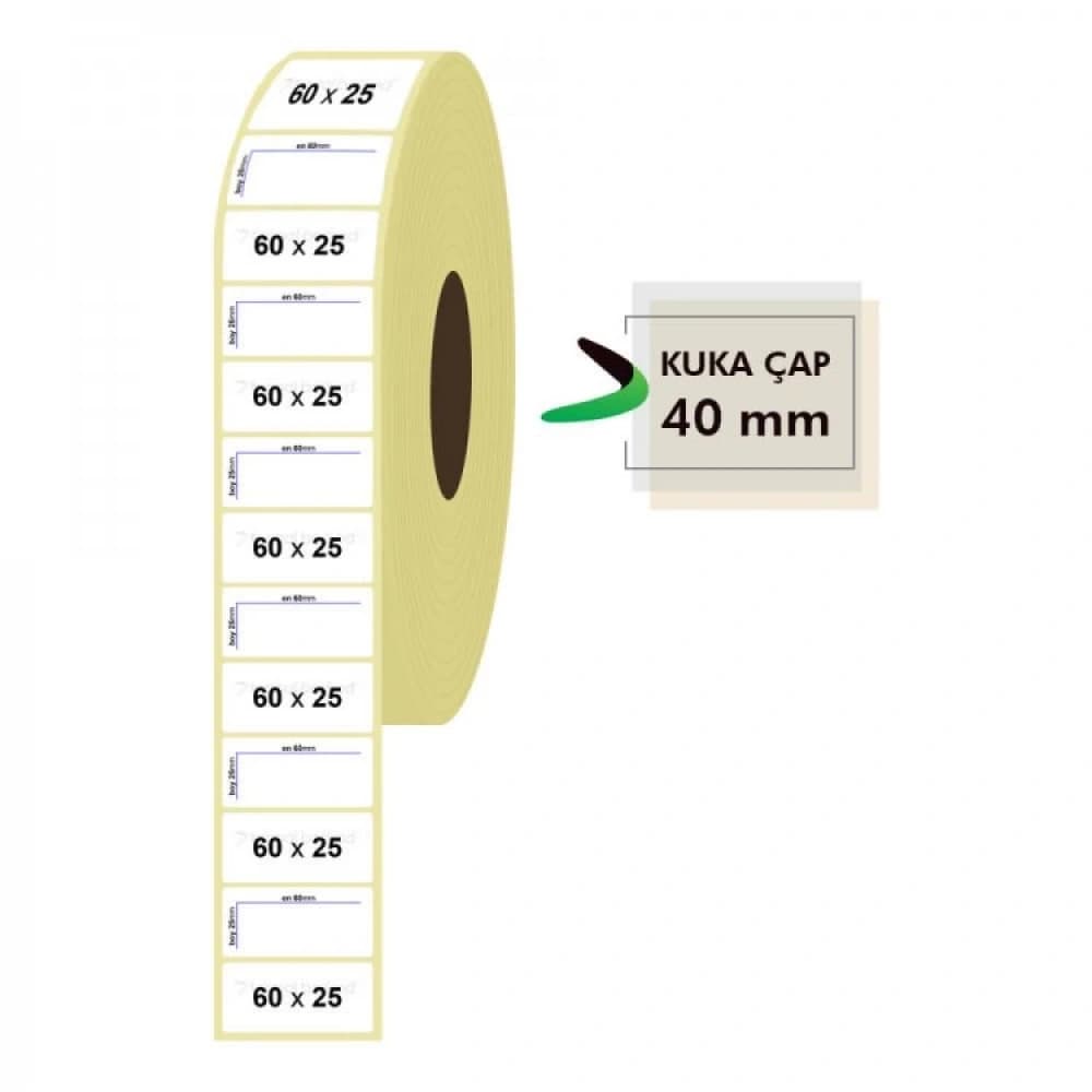 Rulo Kağıt Lamıne Termal Etiket 60Mm X 25Mm 1750 Adet Lamıne