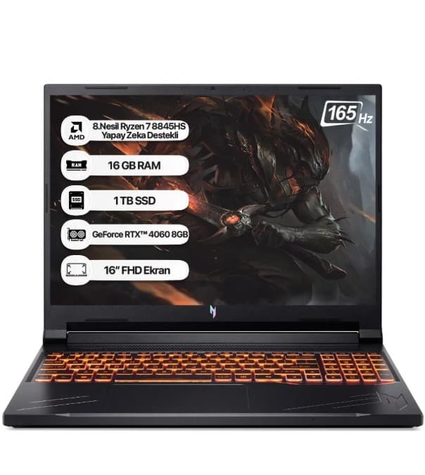 ACER NİTRO V16 NH.QRUEY.005 AMD RYZEN 7 32GB/1TB RTX4060-8GB EKRAN KARTI OYUNCU LAPTOP