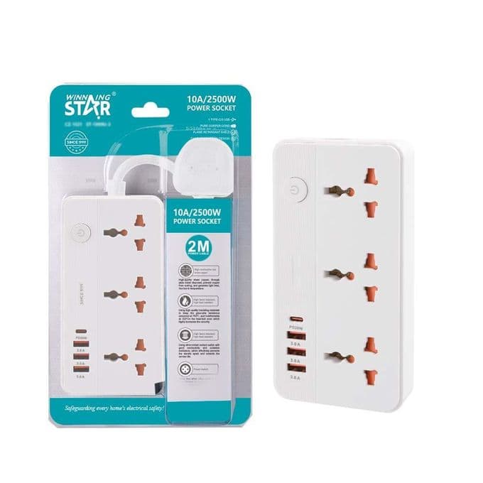 WINNING STAR ST-1099U-3 3'LÜ EVRENSEL PRİZ 3 USB VE 1 TYPE-C ÇIKIŞLI ÇOKLU UZATMA KABLOSU