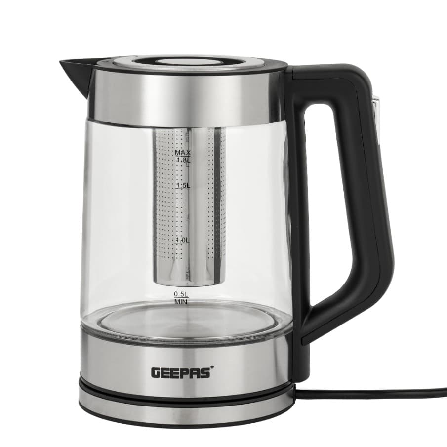 GEEPAS GK38049 1.7L ÇİFT KATMANLI CAM KETTLE - MAVİ LED IŞIKLI VE OTOMATİK KAPANMALI SU ISITICI - 360 DERECE KABLOSUZ TABAN