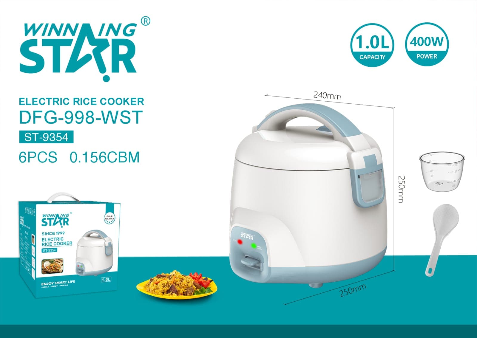Winning Star ST-9354 Mini Pirinç Pişirici | Taşınabilir Akıllı Rice Cooker | Yapışmaz İç Hazne