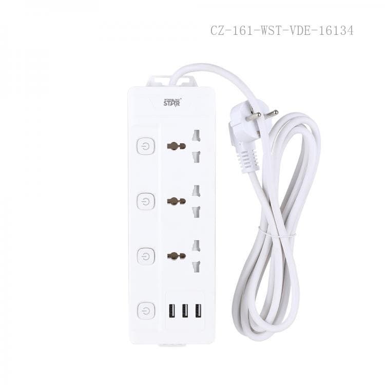 WINNING STAR ST-4029 2000W 3 METRE 3'LÜ EVRENSEL PRİZ 3 USB GİRİŞLİ 4 AYRI ANAHTARLI ÇOKLU UZATMA KABLOSU