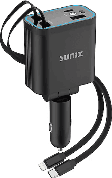 SUNİX C-40 4İN1 USB-A & TYPE-C OUTPUT + LİGHTNİNG & TYPE-C CABLE CAR CHARGER