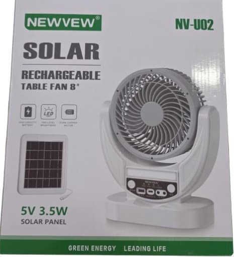 NEWVEW NV-U02 8 İNÇ SOLAR ŞARJ EDİLEBİLİR MASAÜSTÜ VANTİLATÖR
