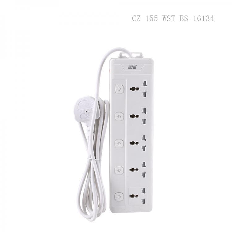 WINNING STAR ST-4035 2000W 3 METRE 5'Lİ EVRENSEL PRİZ 5 AYRI ANAHTARLI UK/BS FİŞLİ ÇOKLU UZATMA KABLOSU