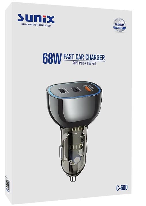 SUNİX C-600 ARAÇ ŞARJER 68W 2X TYPE-C + USB PORT