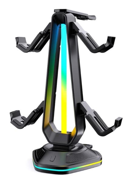 EPICARMA RGB IŞIKLI OYUNCU KULAKLIK STANDI VE KONTROLER TUTUCU - 9 FARKLI IŞIK MODU VE 2 USB ŞARJ PORTLU