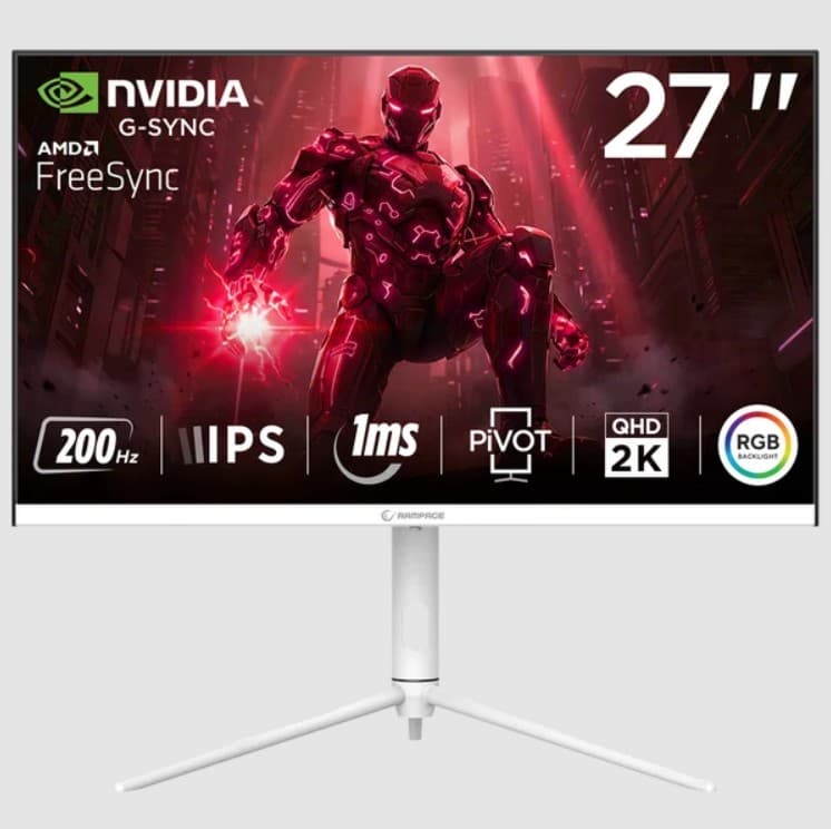 Rampage Glacier GL27R200Q Beyaz 27" 200Hz 1ms 2K QHD Fast IPS Pivot RGB Gaming Monitör