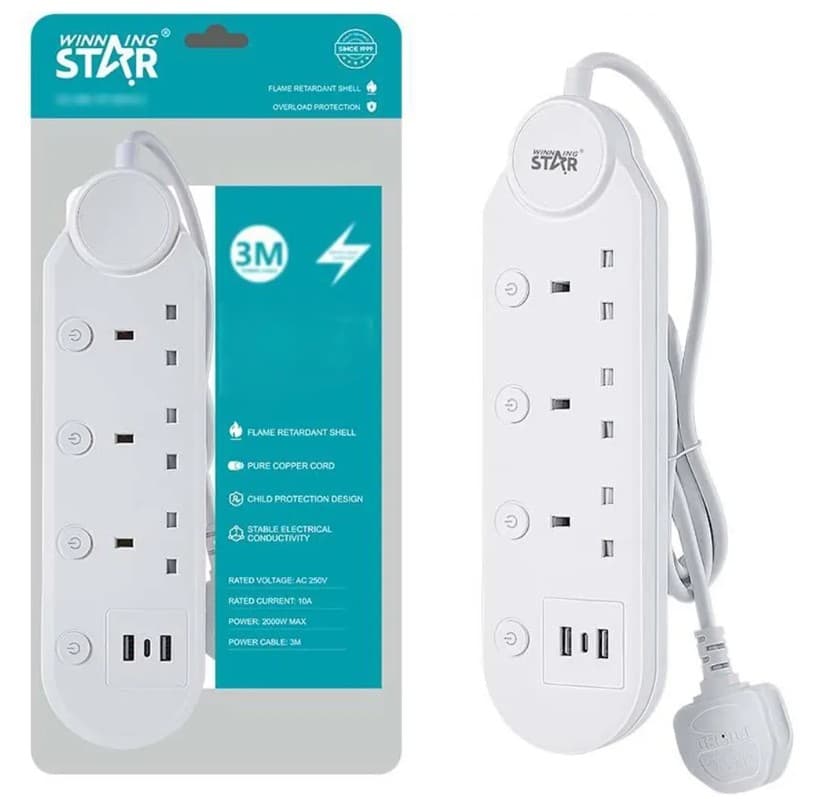 WİNNİNG STAR ST-1201U-3 UZATMA KABLOSU 2XUSB + 3 FİŞLİ
