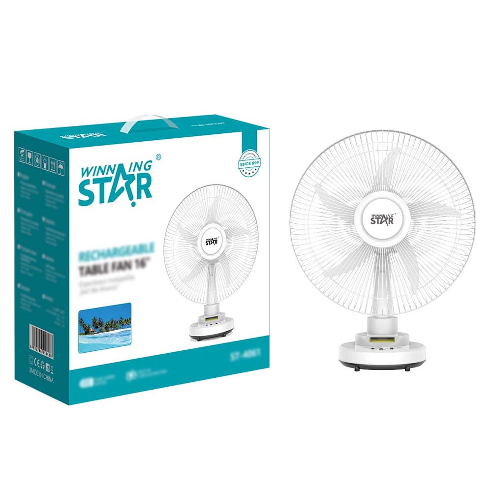 WINNING STAR ST-4061 16 INÇ YÜKSEK DEVİRLİ SOLAR ŞARJLI MASAÜSTÜ VANTİLATÖR - AC/DC ŞARJ EDİLEBİLİR PORTATİF MASA FANI