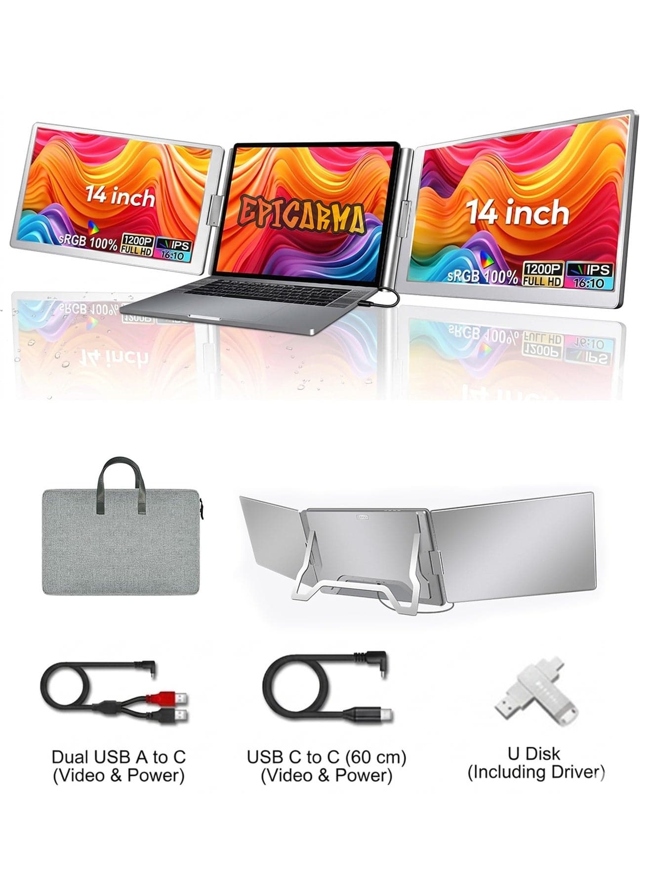 EPICARMA S688 PRO 14" LAPTOP UYUMLU TAŞINABILIR TRIPLE MULTI-SCREEN ÜÇLÜ EKRAN MONITOR