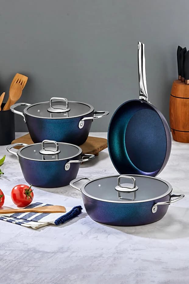 POLOCHEF QUATRO TITANIUM TENCERE SETİ MAVİ QTS-101