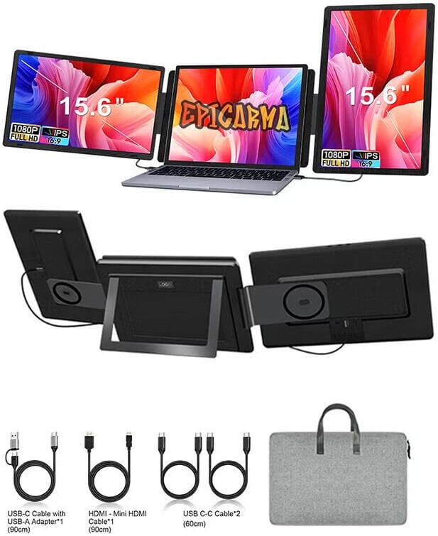 EPICARMA EA-PTMS9H-BK 15.6" LAPTOP UYUMLU TAŞINABİLİR TRIPLE MULTI-SCREEN ÜÇLÜ EKRAN MONİTÖR - SİYAH
