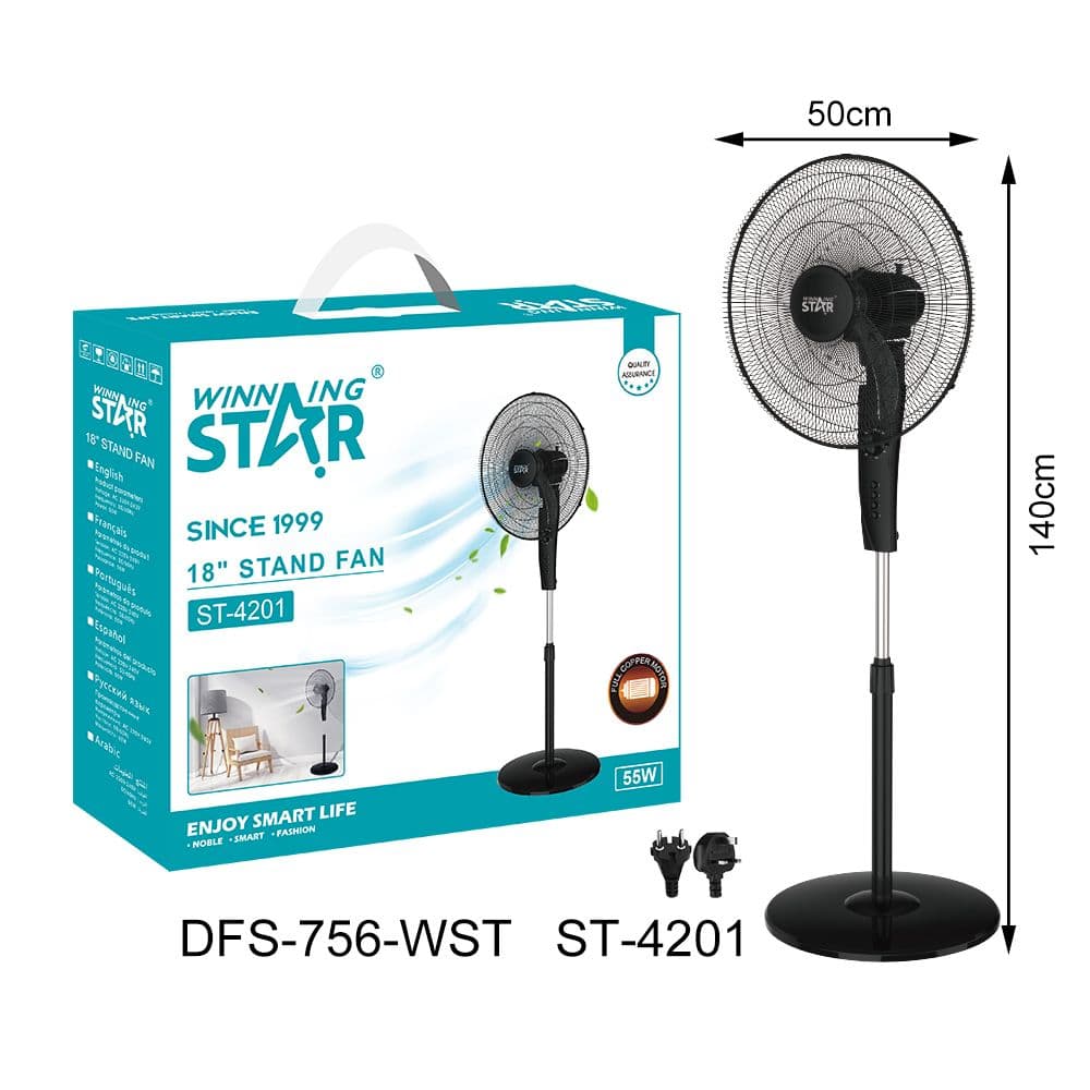WINNING STAR ST-4201 18 INÇ 5 KANATLI AYAKLI VANTİLATÖR - 55W GÜÇLÜ MOTORLU VE GENİŞ AÇILI SALINIMLI STAND FAN