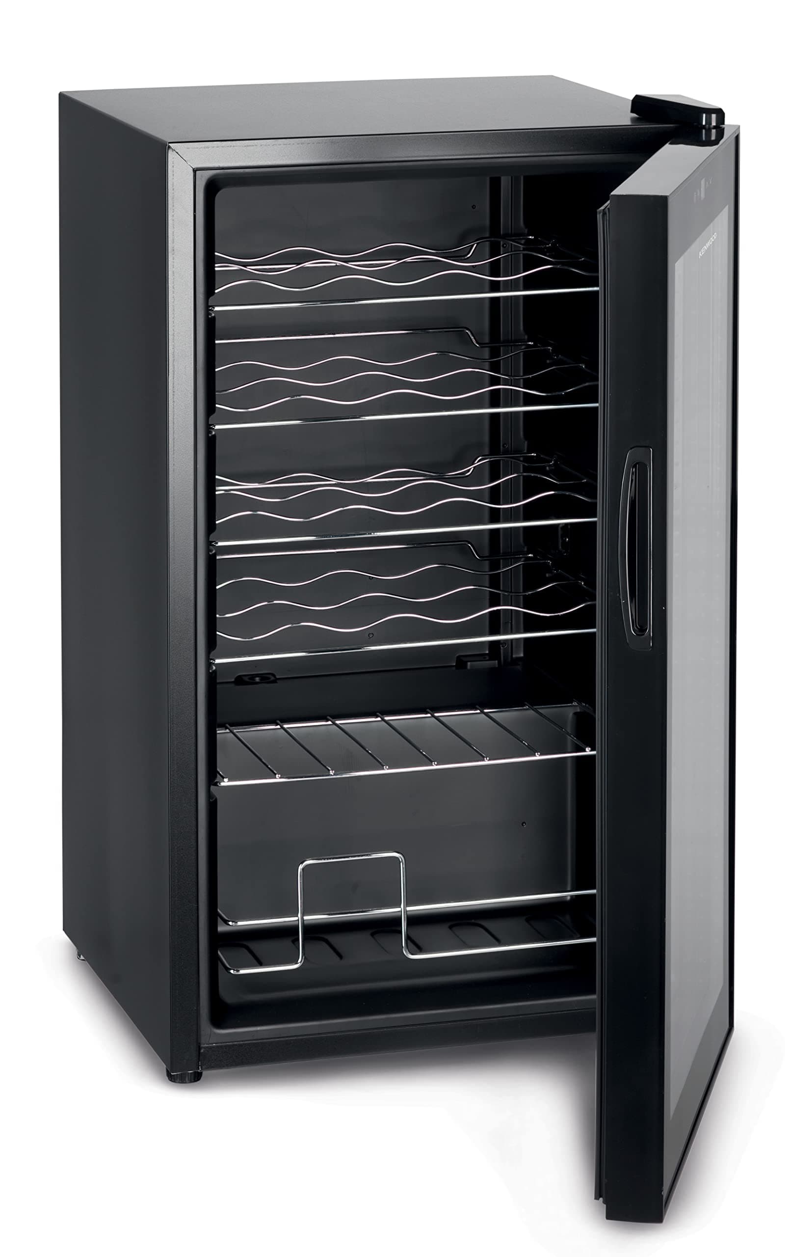 KENWOOD 24 ŞİŞE ŞARAP BUZLUĞU ÇİFT CAM KAPILI MAVİ IŞIKLI AKILLI SICAKLIK KONTROLLÜ SİYAH BCM24.000BK