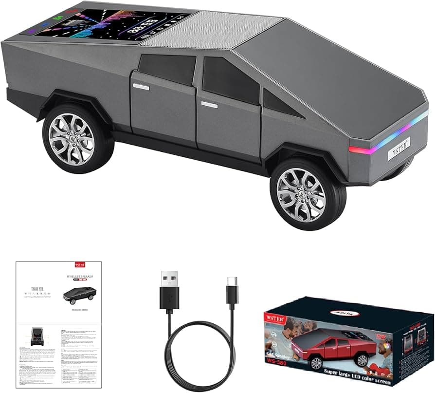 WSTER WS-580 GRİ CYBERCAR TASARIMLI RGB IŞIKLI BLUETOOTH HOPARLÖR - LED EKRANLI FM RADYO VE GÜÇLÜ BASS DESTEKLİ WIRELESS SPEAKER