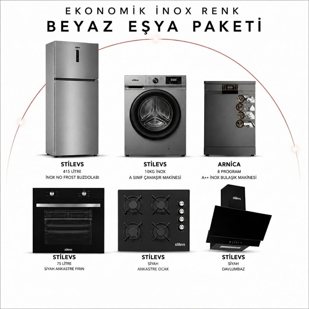 STİLEVS BEYAZ EŞYA PAKET EKONOMİK PAKET İNOX RENK