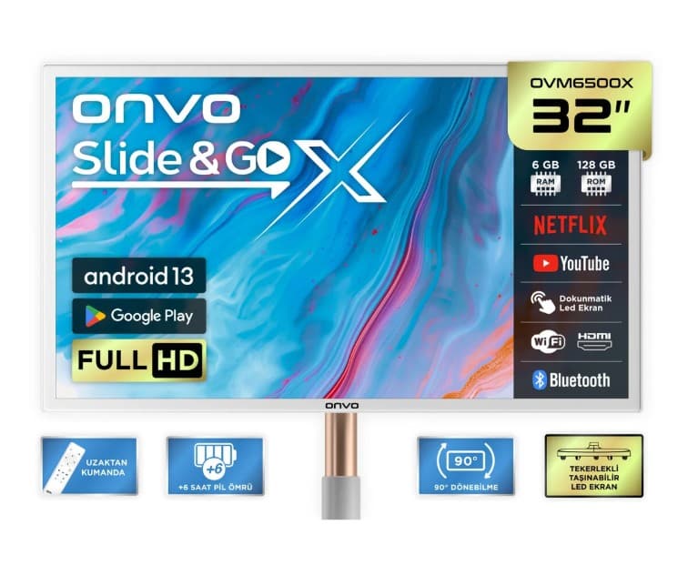 ONVO 32" 32OVM6500X Slide&GoX HAREKETLİ ANDROID 13 SMART LED EKRAN