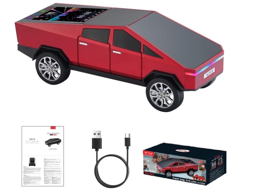 WSTER WS-580 KIRMIZI CYBERCAR TASARIMLI RGB IŞIKLI BLUETOOTH HOPARLÖR - LED EKRANLI FM RADYO VE GÜÇLÜ BASS DESTEKLİ WIRELESS SPEAKER