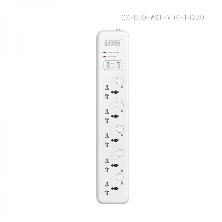 WINNING STAR ST-1005U 2500W 3 METRE 5'Lİ EVRENSEL PRİZ 2 USB GİRİŞLİ 5 AYRI ANAHTARLI UK/BS FİŞLİ ÇOKLU UZATMA KABLOSU