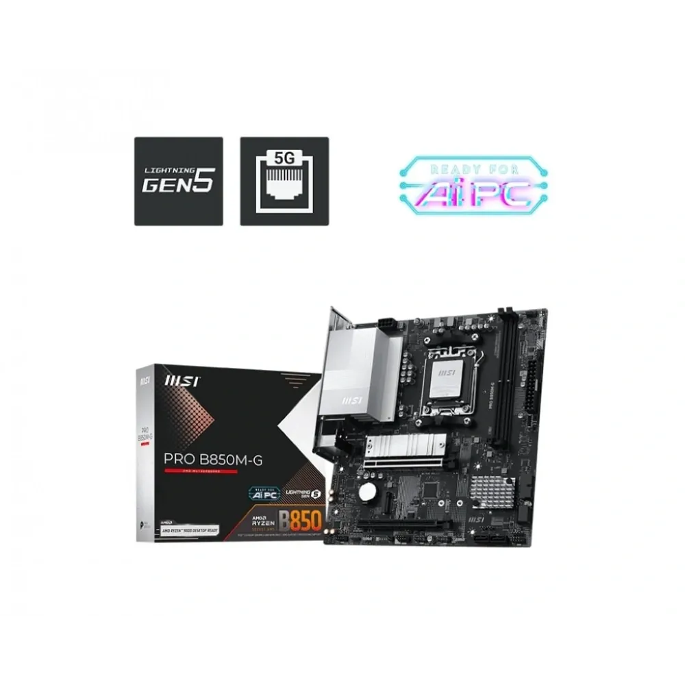 Anakart Msi Pro B850M-G Am5 Ddr5 8200+(OC)MHz mATX 3