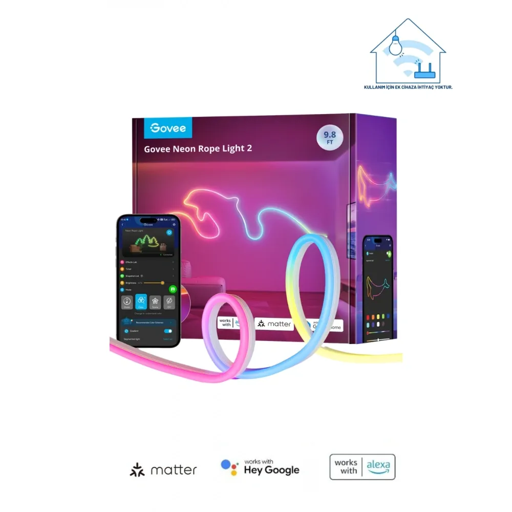 Govee Şekillendirilebilir Neon LED Şerit 2.Nesil (3MT)-Beyaz -H61D3301 2