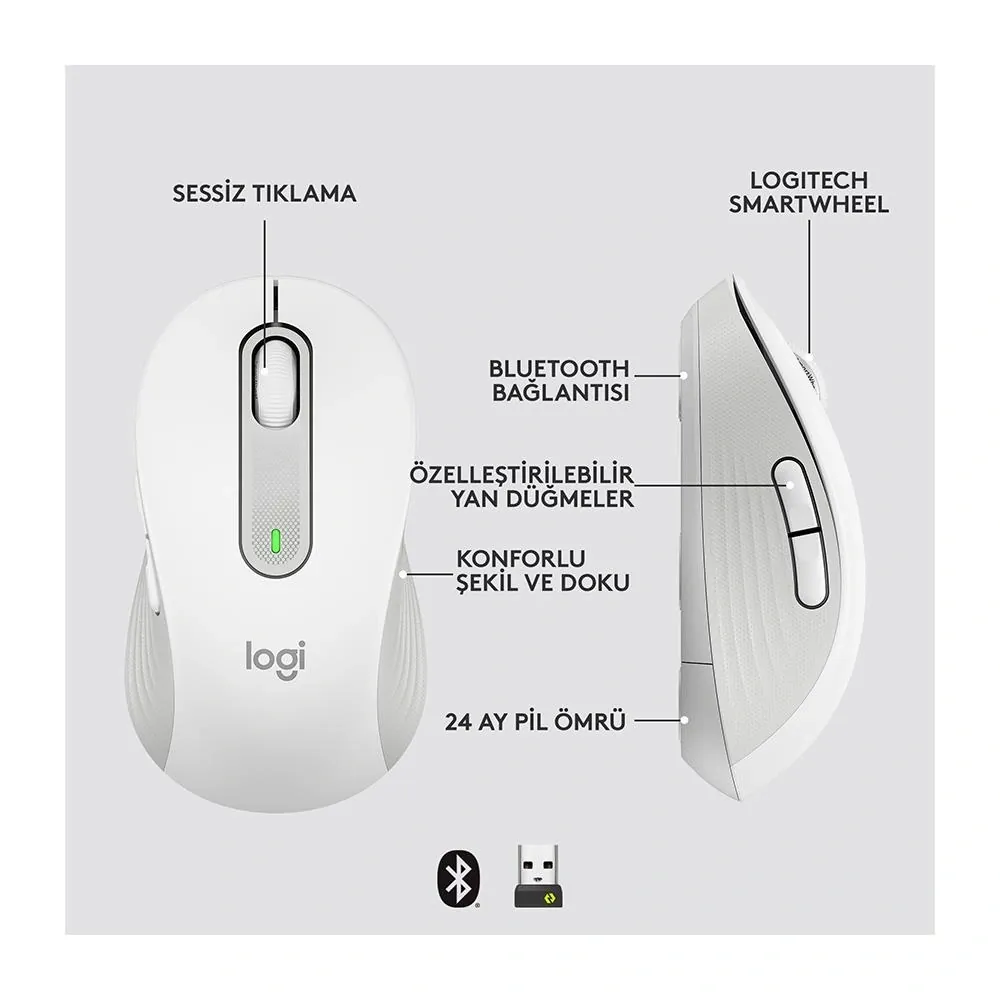 Logitech M650 L Signature Kablosuz Mouse Beyaz 910-006238 thumbnail 2