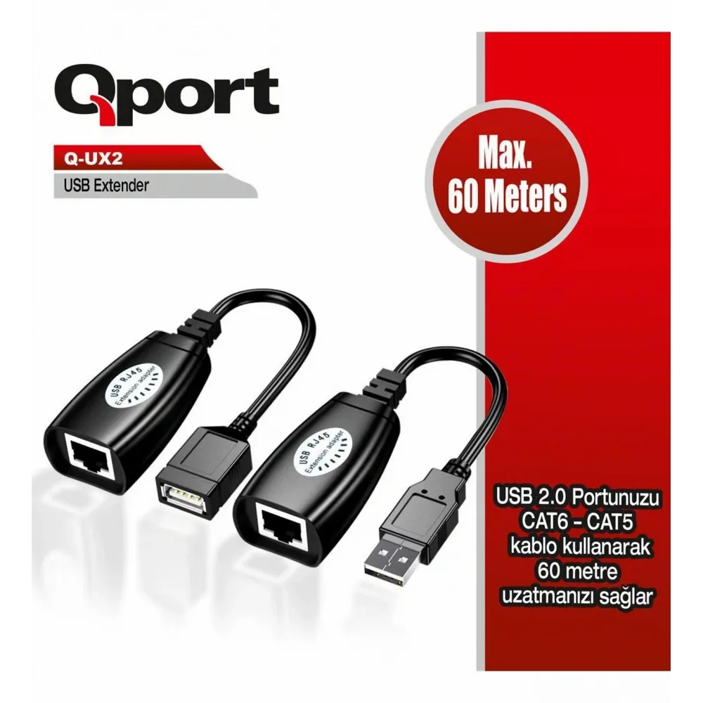 Qport Q-Ux2 60M Usb Extender 2'Li Paket