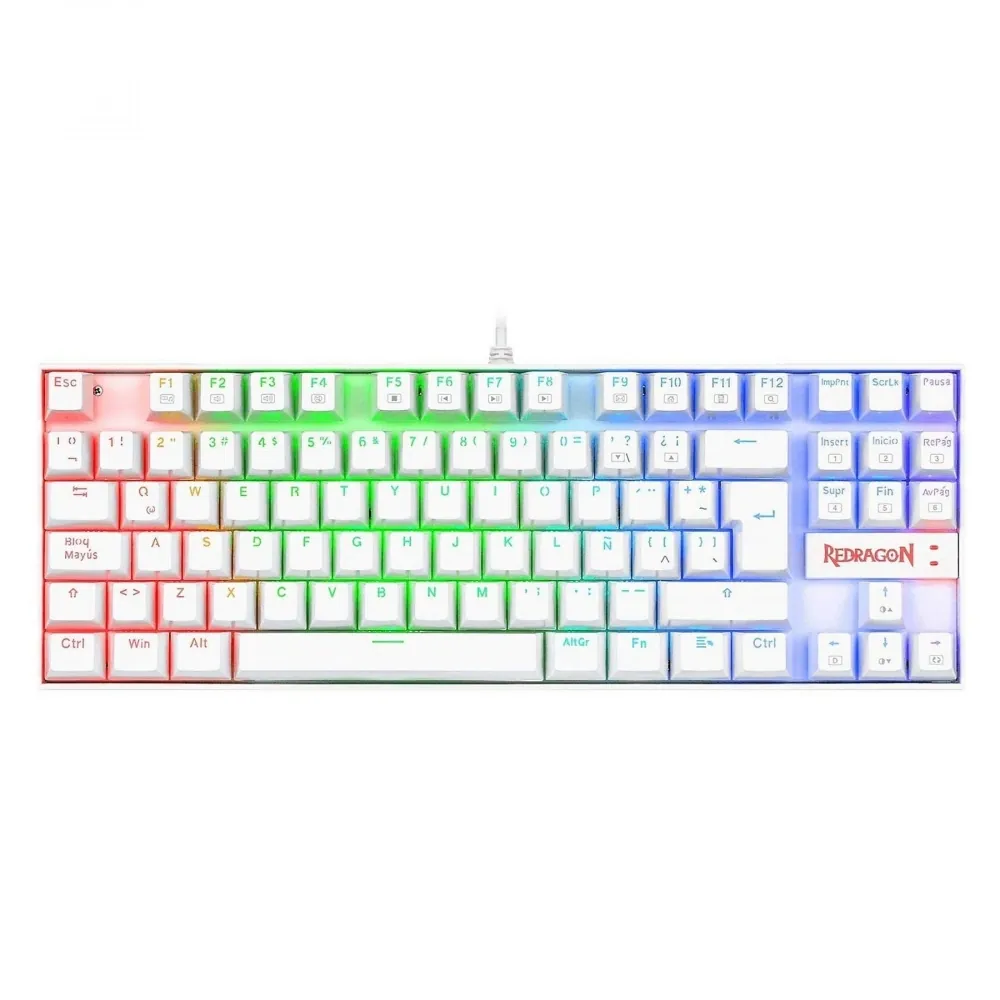 Redragon K552W-RGB Kumara Red Switch Rainbow TKL Mekanik Beyaz Kablolu