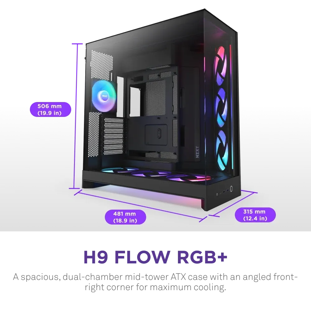 Nzxt H9 Flow RGB+ Large Dual-Chamber Mid-Tower ATX Airflow Siyah 4