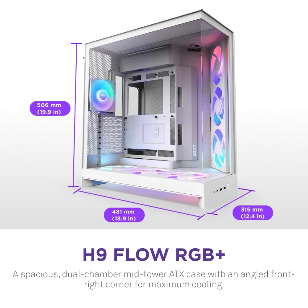 Nzxt H9 Flow RGB+ Large Dual-Chamber Mid-Tower ATX Airflow Beyaz 2