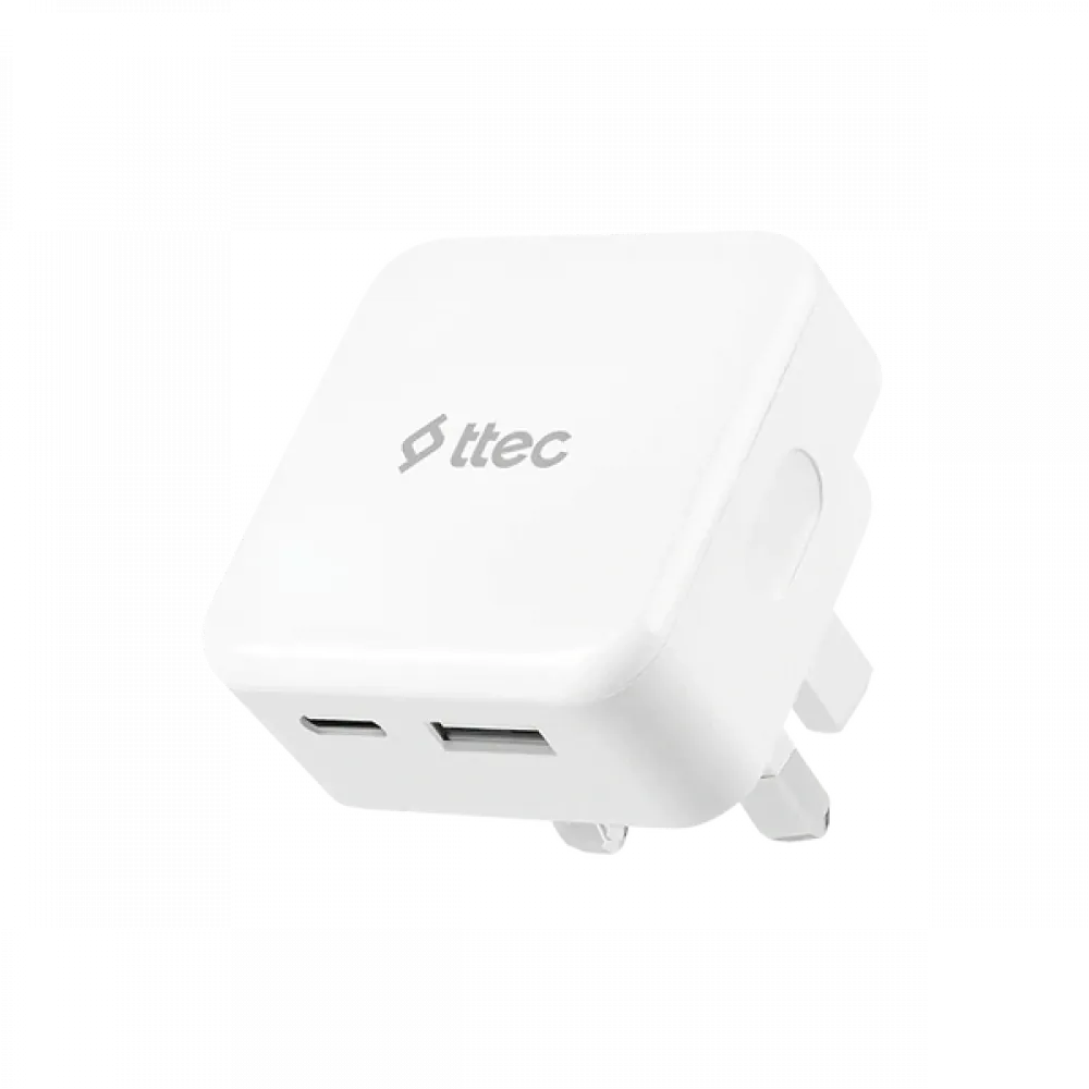 TTEC SMARTCHARGER DUO 2SCS25BUK USB-C/USB-A TRAVEL CHARGER