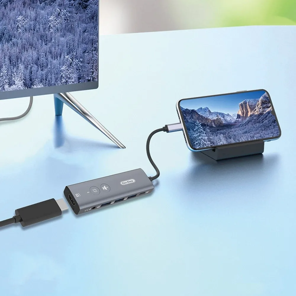 Go-Des 6903 Type-C 6in1 USB3.0/Hdmi/PD 100W/3.5mm/4K UltraHD30hz/5Gbps