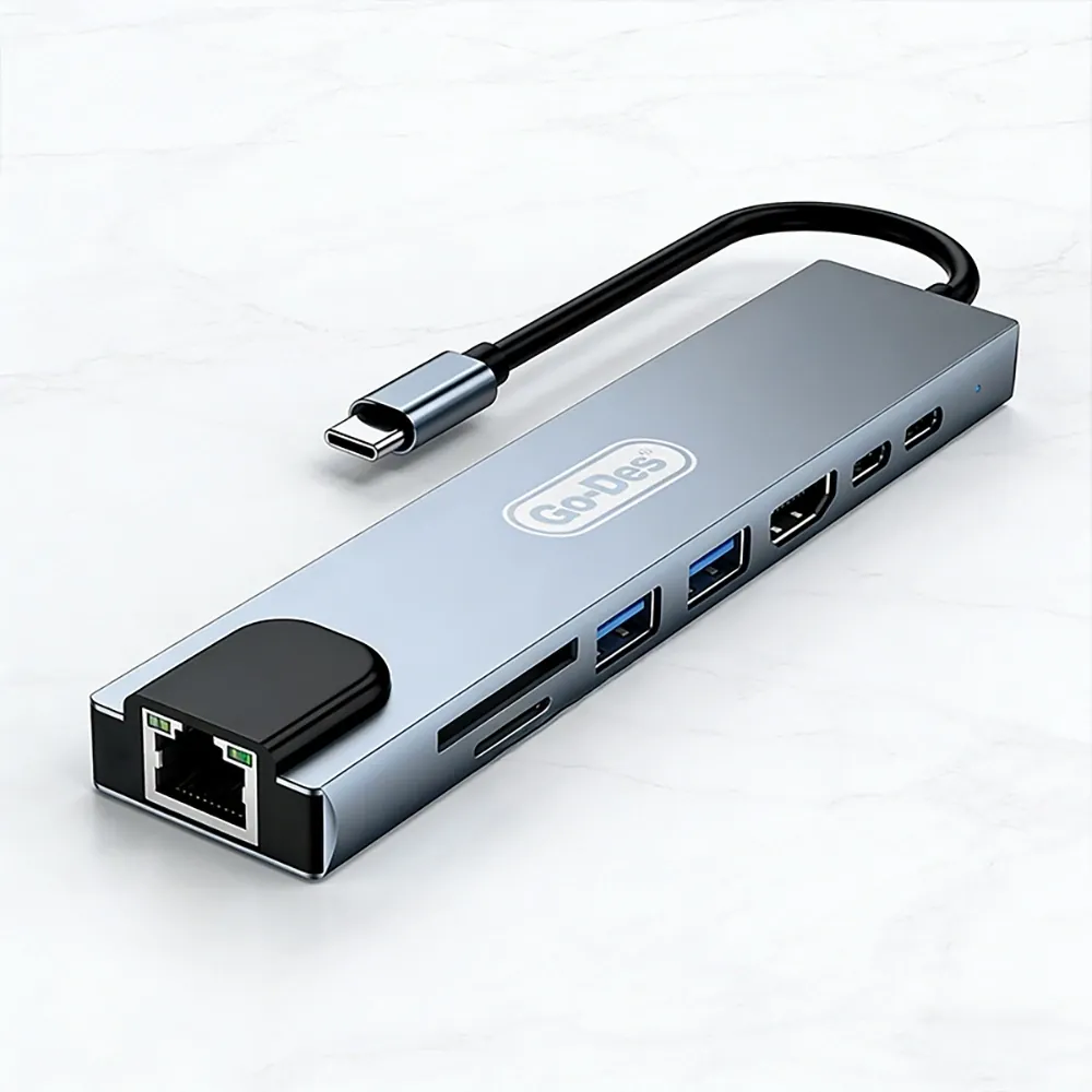 Go-Des GD-9218 Type-C 8in1 USB3.0+PD+Hdmi 4K Ultra HD+RJ45+SD/TF
