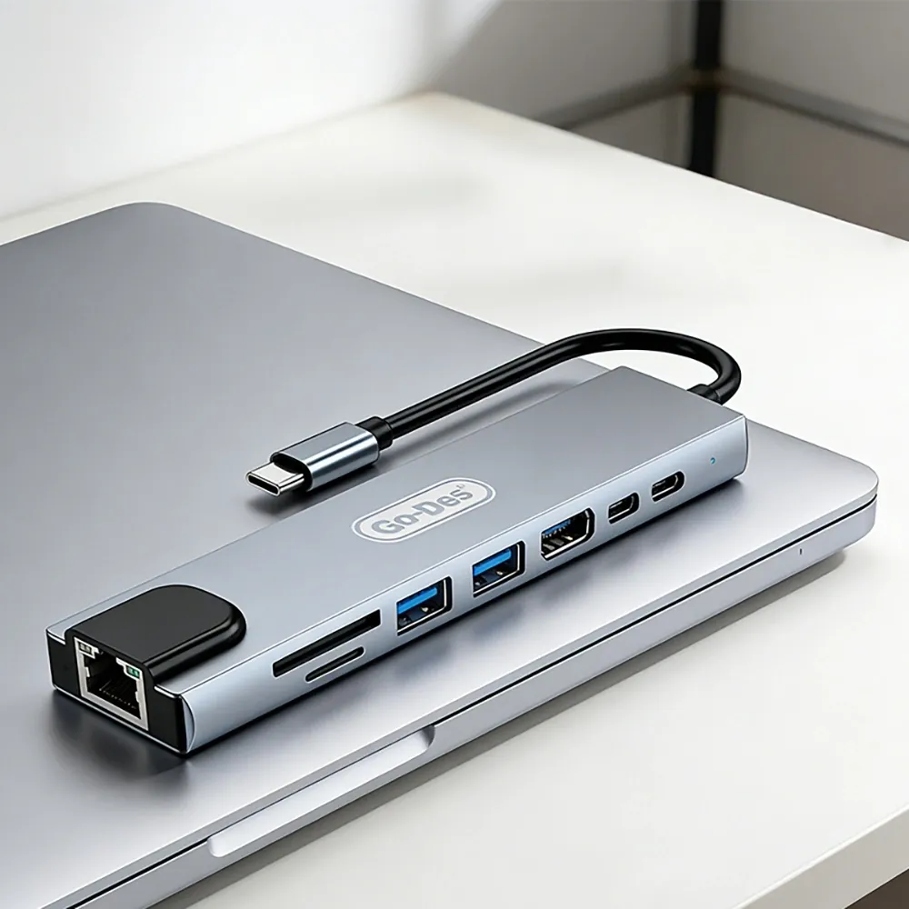 Go-Des GD-9218 Type-C 8in1 USB3.0+PD+Hdmi 4K Ultra HD+RJ45+SD/TF 3