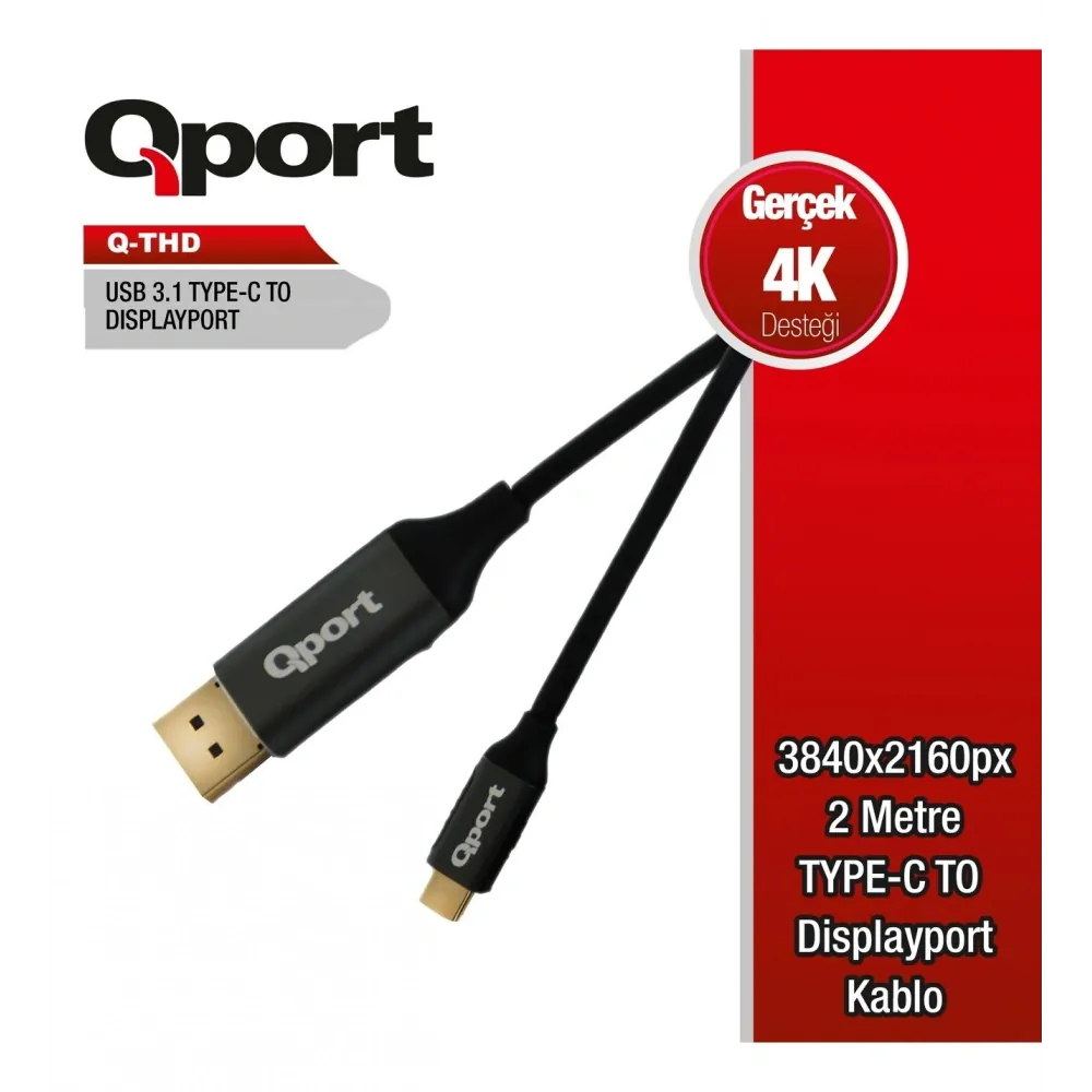 Qport Q-Thd Type-C To Display Port 4K 2Mt Cevirici Kablo