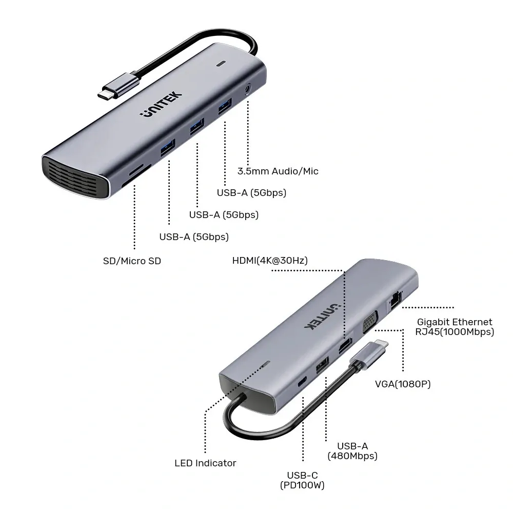 Unitek uHUB U11+ 11 in 1 USB-C Hub (D1113BGY01) 2