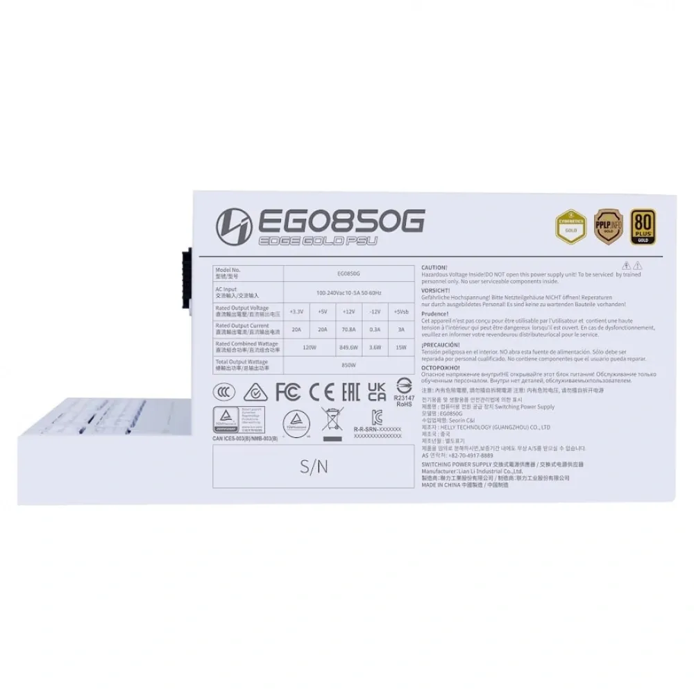 Power Supply Lian Li Edge.850 Beyaz 850W 80+ Gold G9P.EG0850G.W000.EU