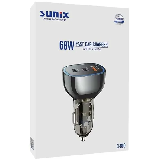 SUNİX C-600 ARAÇ ŞARJER 68W 2X TYPE-C + USB PORT