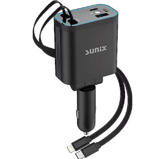 SUNİX C-40 4İN1 USB-A & TYPE-C OUTPUT + LİGHTNİNG & TYPE-C CABLE CAR CHARGER