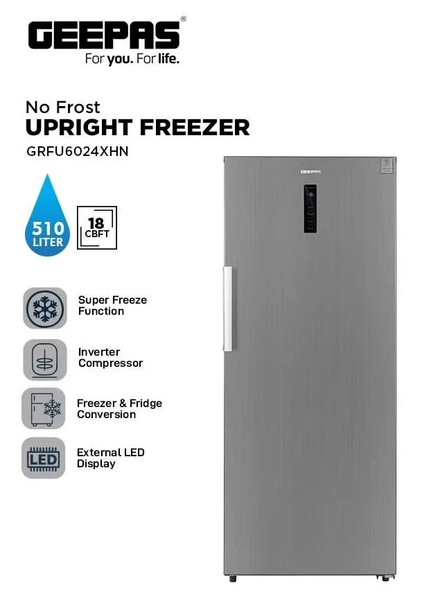 GEEPAS 600 LİTRE NO FROST SİLVER DİKEY DERİN DONDURUCU GRFU6124XHN