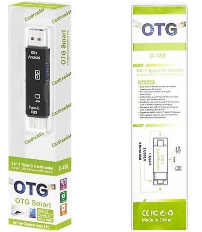 OTG SMART D-188 3 İN 1 KART OKUYUCU USB 2.0 + TYPE-C + MİCRO USB