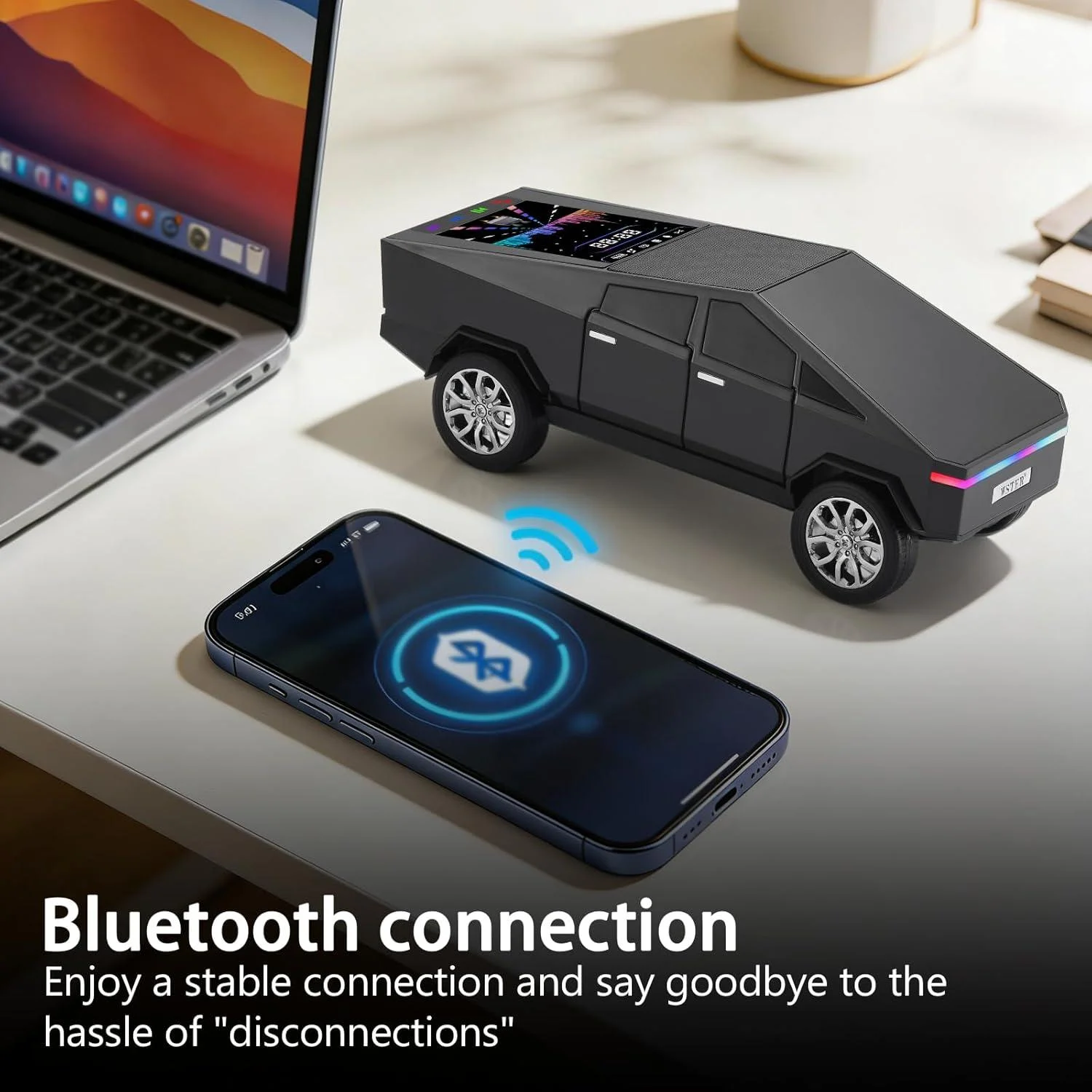 WSTER WS-580 SİYAH CYBERCAR TASARIMLI RGB IŞIKLI BLUETOOTH HOPARLÖR - LED EKRANLI FM RADYO VE GÜÇLÜ BASS DESTEKLİ WIRELESS SPEAKER 2