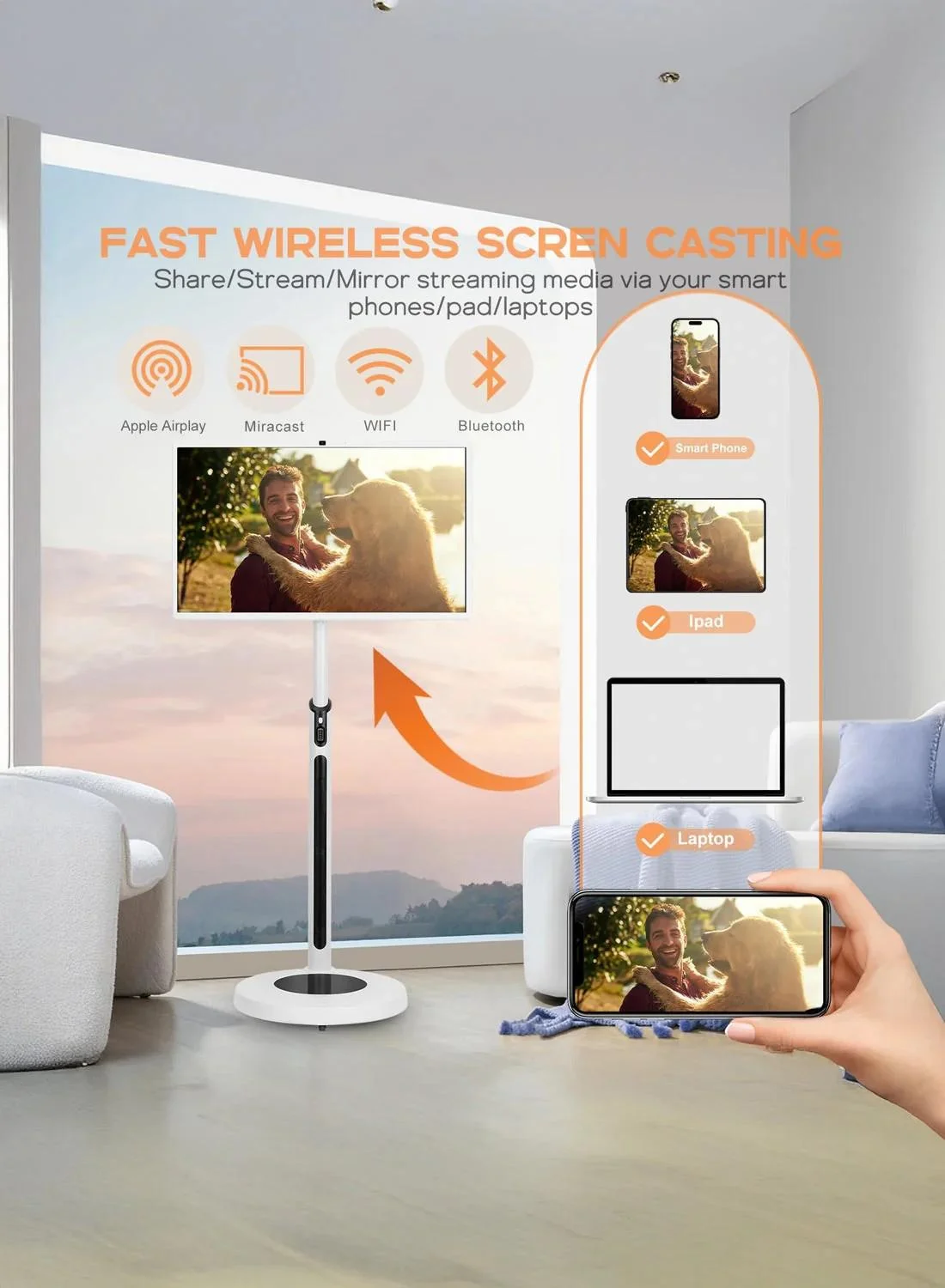 CRONY TX32-1 32 İnç Tekerlekli Taşınabilir Mobil Ekran – Dokunmatik 1080p, Dahili Batarya ve Hoparlör, Bluetooth, USB-C ve HDMI Bağlantı 2