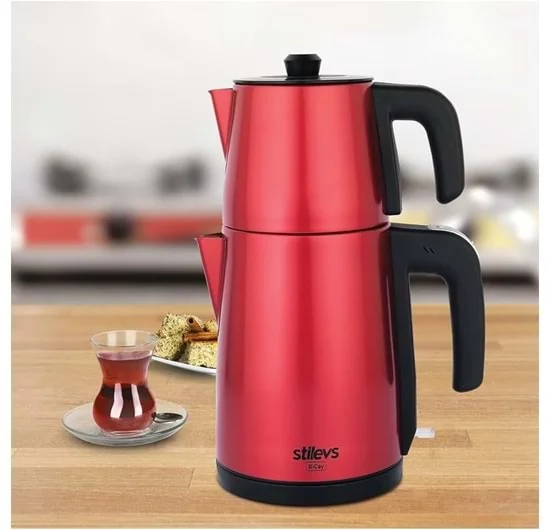 STİLEVS BİÇAY ÇELİK ÇAY MAKİNESİ İNOX & VİŞNE 2