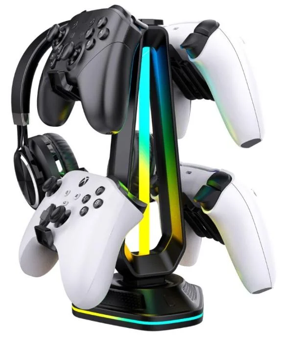 EPICARMA RGB IŞIKLI OYUNCU KULAKLIK STANDI VE KONTROLER TUTUCU - 9 FARKLI IŞIK MODU VE 2 USB ŞARJ PORTLU 2