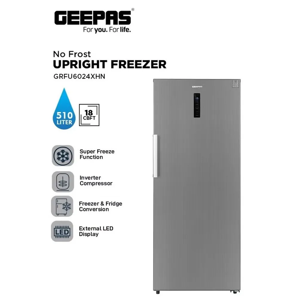 GEEPAS 600 LİTRE NO FROST SİLVER DİKEY DERİN DONDURUCU GRFU6124XHN 2
