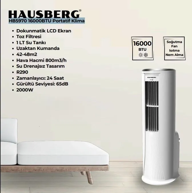 HAUSBERG HB5970 16000BTU TAŞINABİLİR PORTATİF KLİMA 2