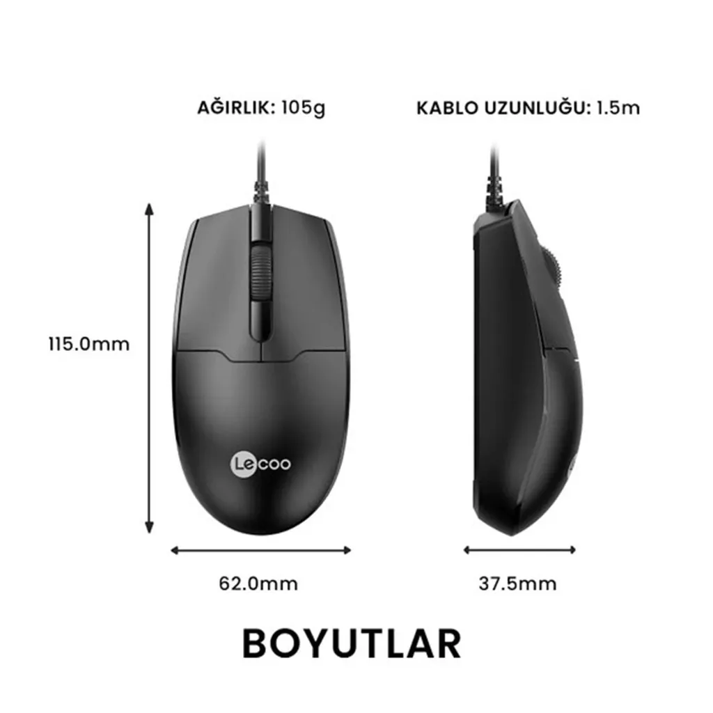 LECOO MS101 KABLOLU MOUSE SİYAH 3