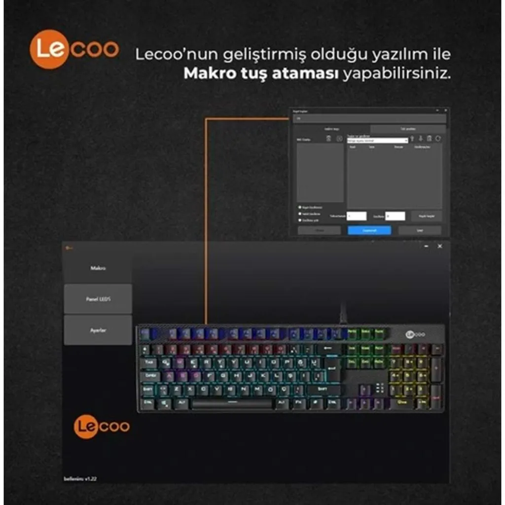 LECOO KG1101 KABLOLU RGB OYUNCU KLAVYESİ SİYAH thumbnail 5